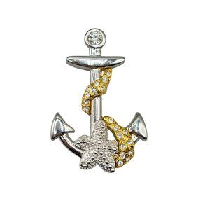 Vintage Kenneth J Lane Nautical Pendant or Brooch Anchor With Starfish Gold And